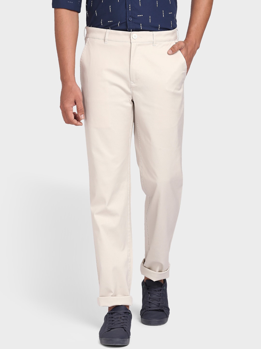 ColorPlus Men Beige Solid Trousers