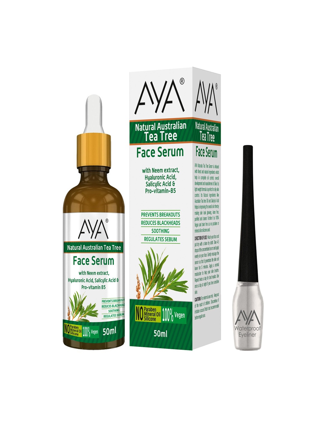 AYA Set of 2 Australian Tea Tree Face Serum, 50 ml & Waterproof Eyeliner, Silver 5 ml, White
AYA Set of 2 Australian Tea Tree Face Serum, 50 ml & Waterproof Eyeliner, Silver 5 ml, White