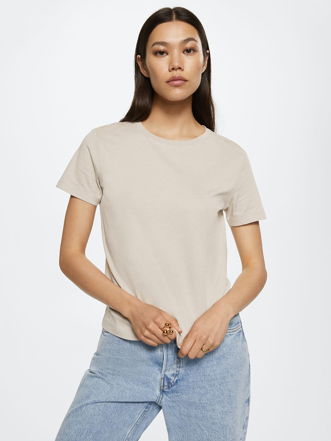 MANGO Women Grey Pure Cotton T-shirt
MANGO Women Grey Pure Cotton T-shirt