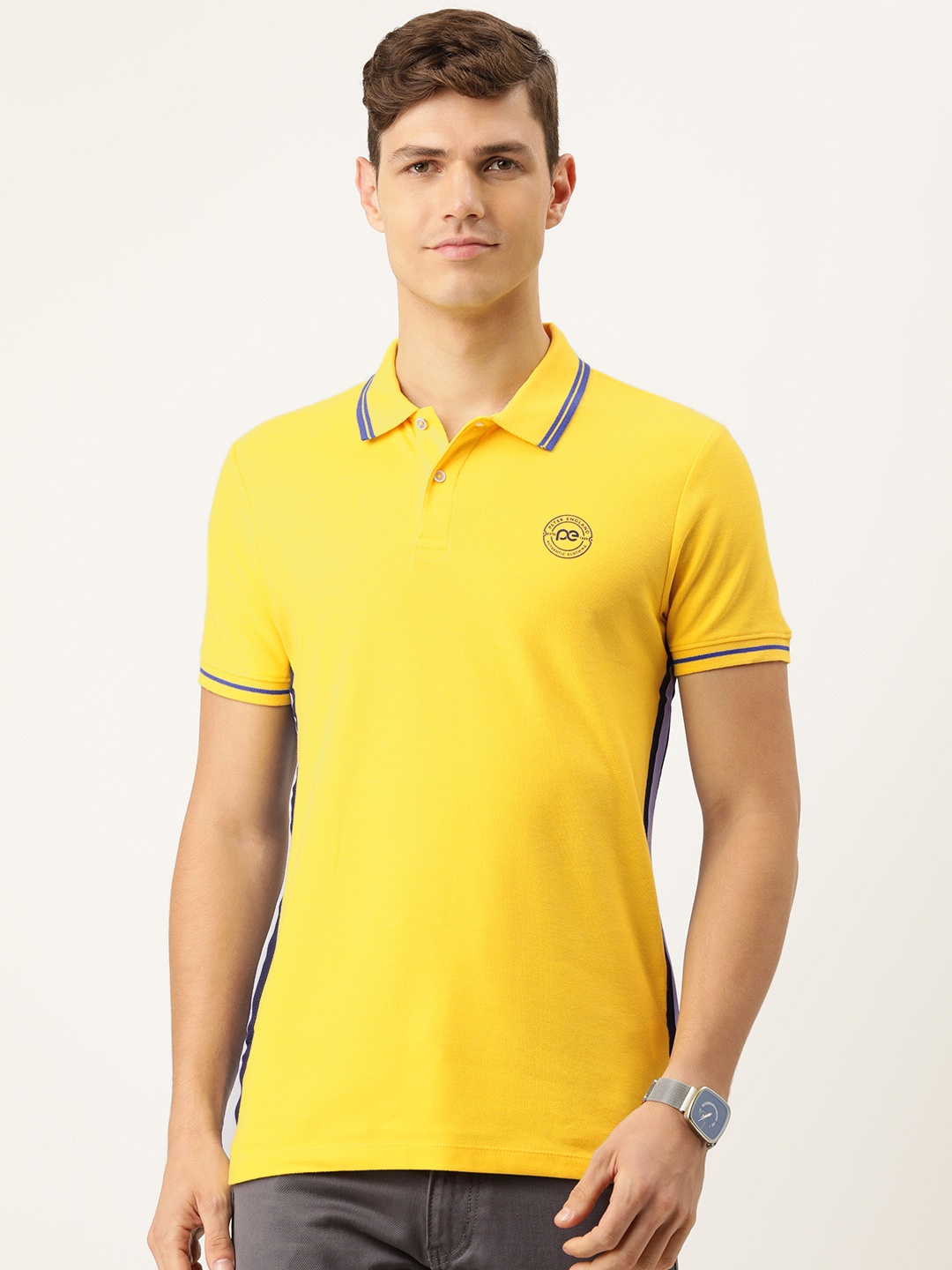Peter England Men Yellow & Navy Blue Colourblocked Polo Collar Cotton Snug Fit T-shirt
Peter England Men Yellow & Navy Blue Colourblocked Polo Collar Cotton Snug Fit T-shirt