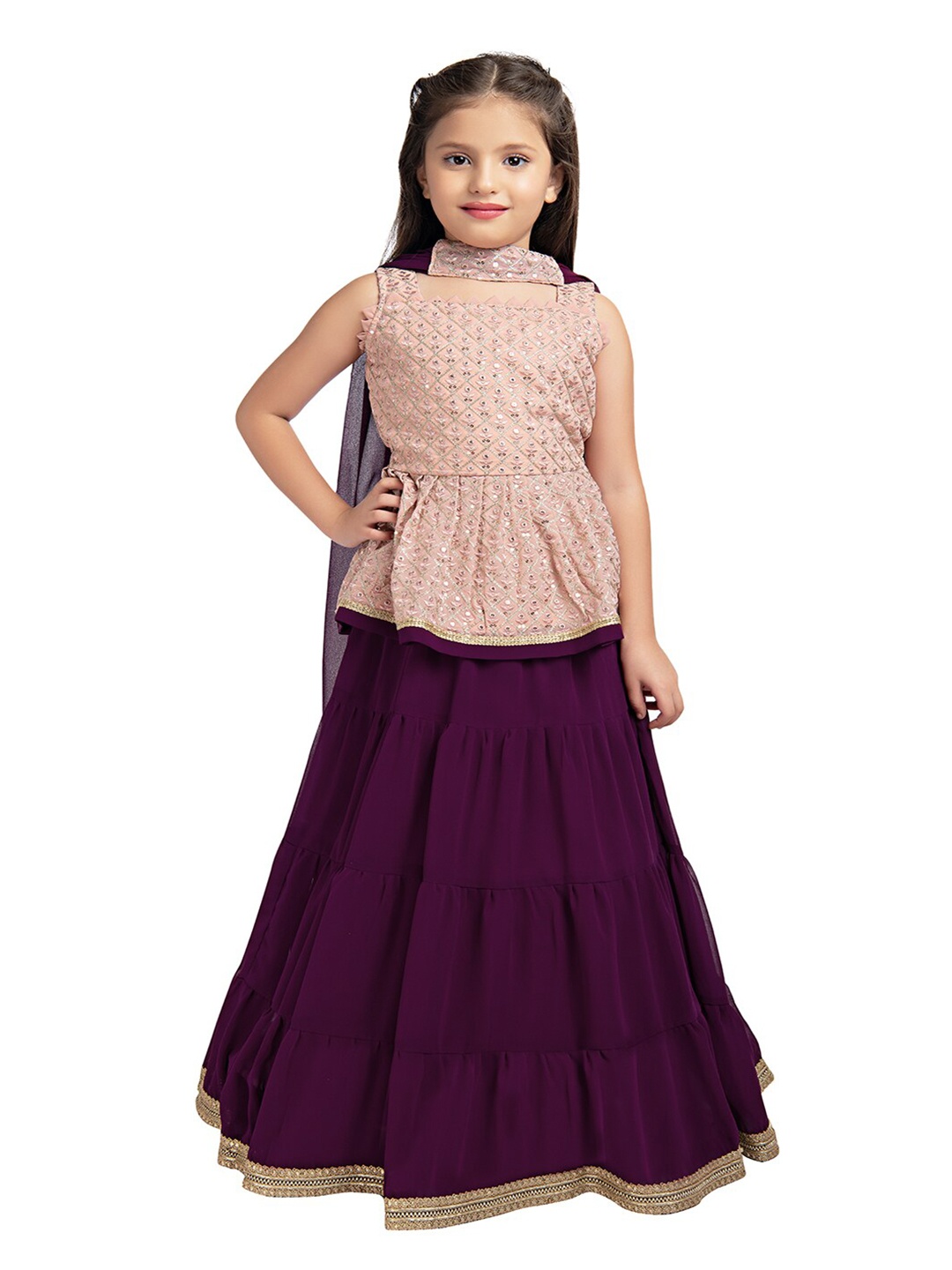 Tiny Kingdom Girls Burgundy & Peach-Coloured Embellished Lehenga & Blouse With Dupatta
Tiny Kingdom Girls Burgundy & Peach-Coloured Embellished Lehenga & Blouse With Dupatta