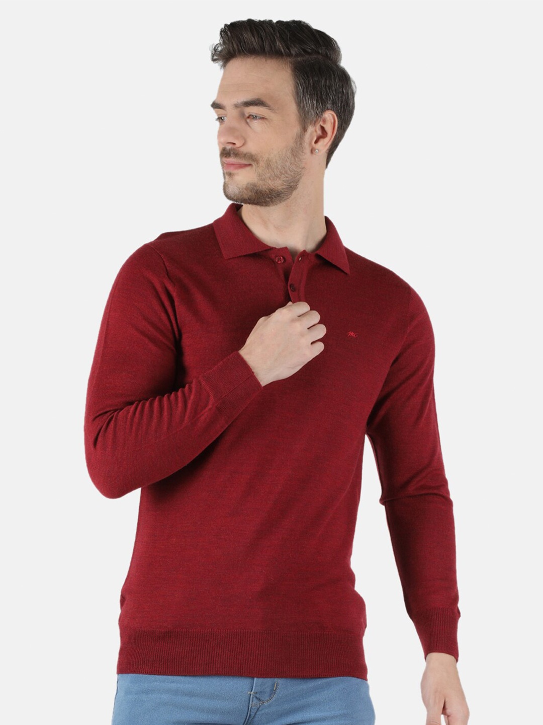Monte Carlo Men Maroon Polo Collar T-shirt