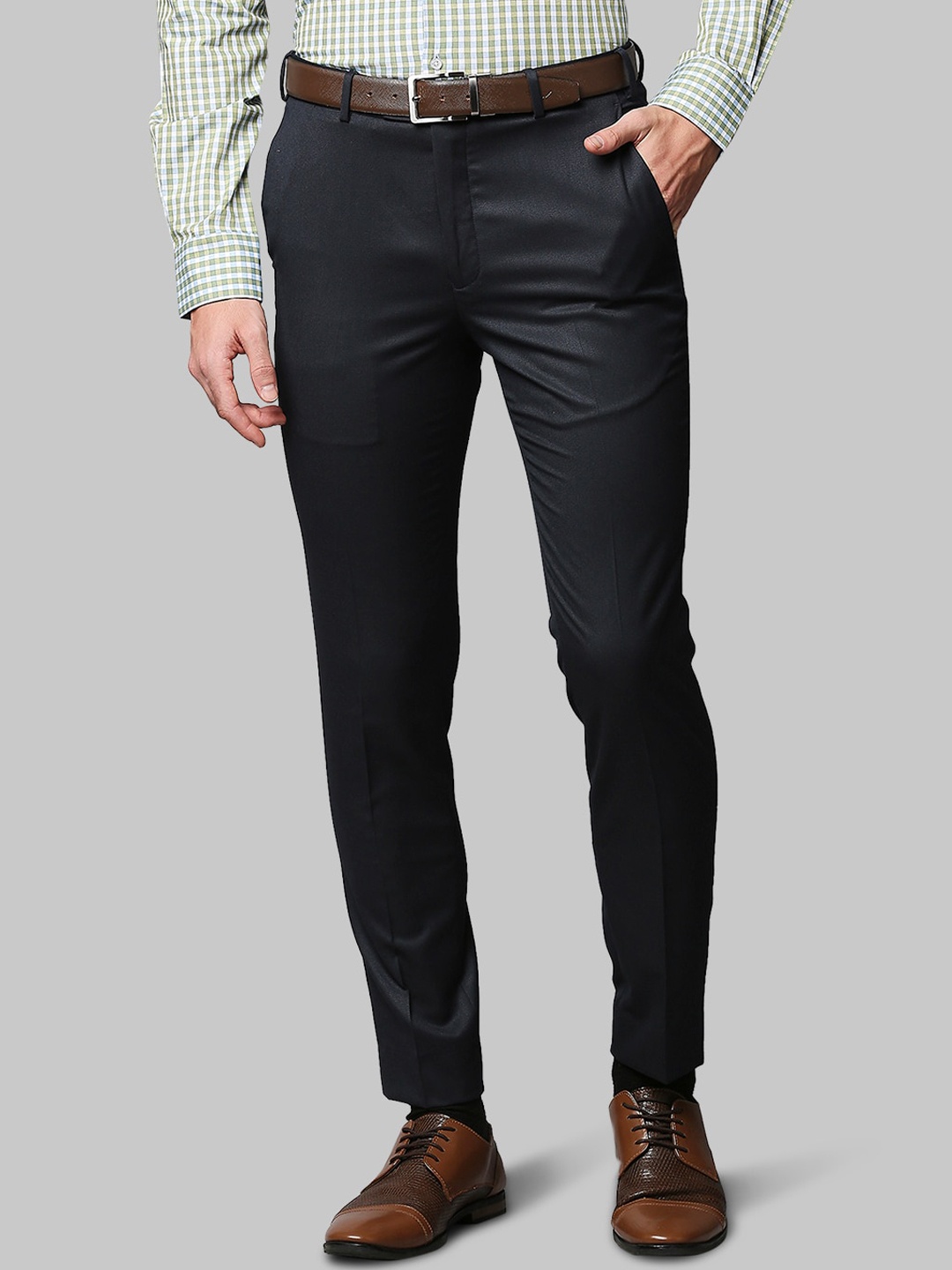 Park Avenue Men Blue Textured Trousers