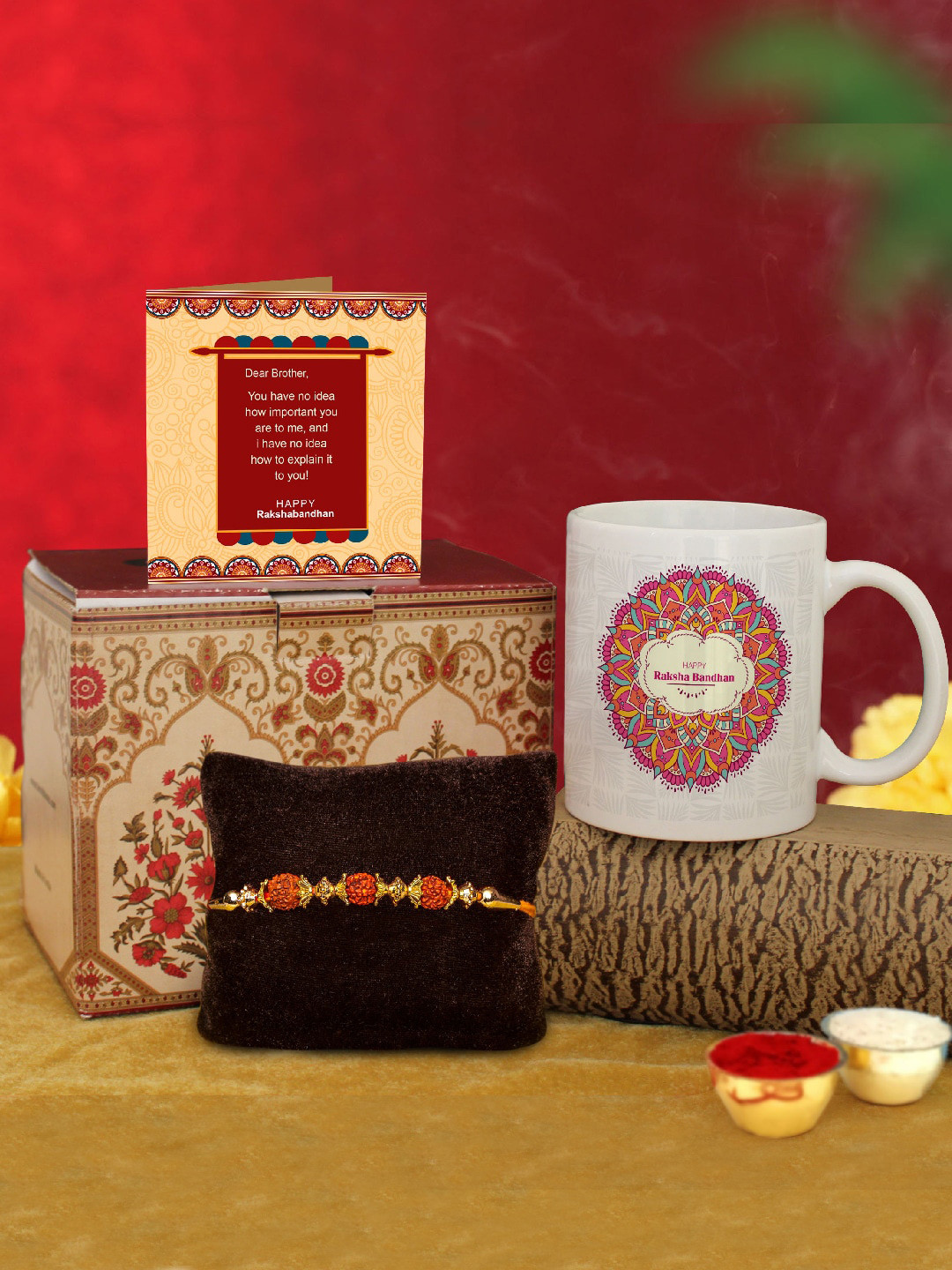 TIED RIBBONS Rudraksha Rakhi with Printed Coffee Mug Card & Roli Chawal Gift Set, Multi
TIED RIBBONS Rudraksha Rakhi with Printed Coffee Mug Card & Roli Chawal Gift Set, Multi