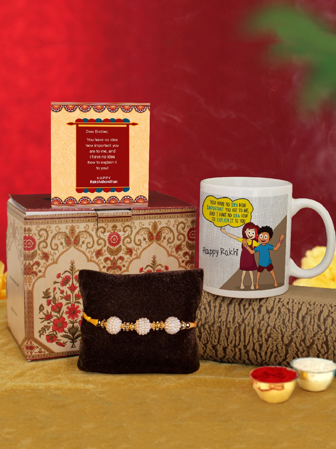 TIED RIBBONS Multicoloured Pearl Rakhi with Printed Coffee Mug Card & Roli Chawal Gift Set, Multi
TIED RIBBONS Multicoloured Pearl Rakhi with Printed Coffee Mug Card & Roli Chawal Gift Set, Multi