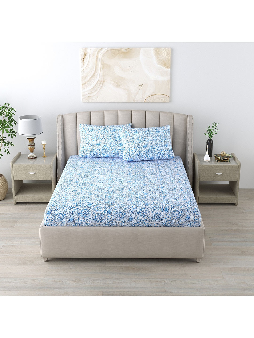 LINENWALAS Happy Sleeping Blue & White Floral 180 TC Queen Bedsheet with 2 Pillow Covers
LINENWALAS Happy Sleeping Blue & White Floral 180 TC Queen Bedsheet with 2 Pillow Covers