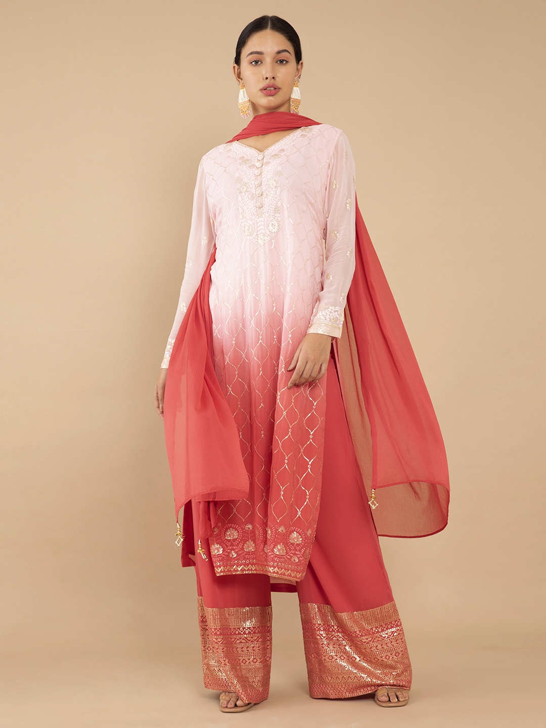 Soch Women White Ethnic Motifs Sequinned Silk Georgette Kurta with Palazzos & With Dupatta
Soch Women White Ethnic Motifs Sequinned Silk Georgette Kurta with Palazzos & With Dupatta