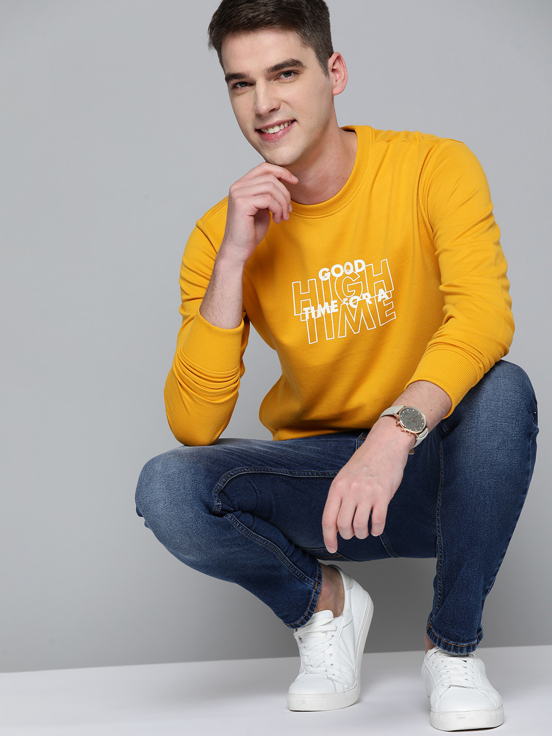 Mast & Harbour Men Mustard Yellow Printed Sweatshirt 
Mast & Harbour Men Mustard Yellow Printed Sweatshirt