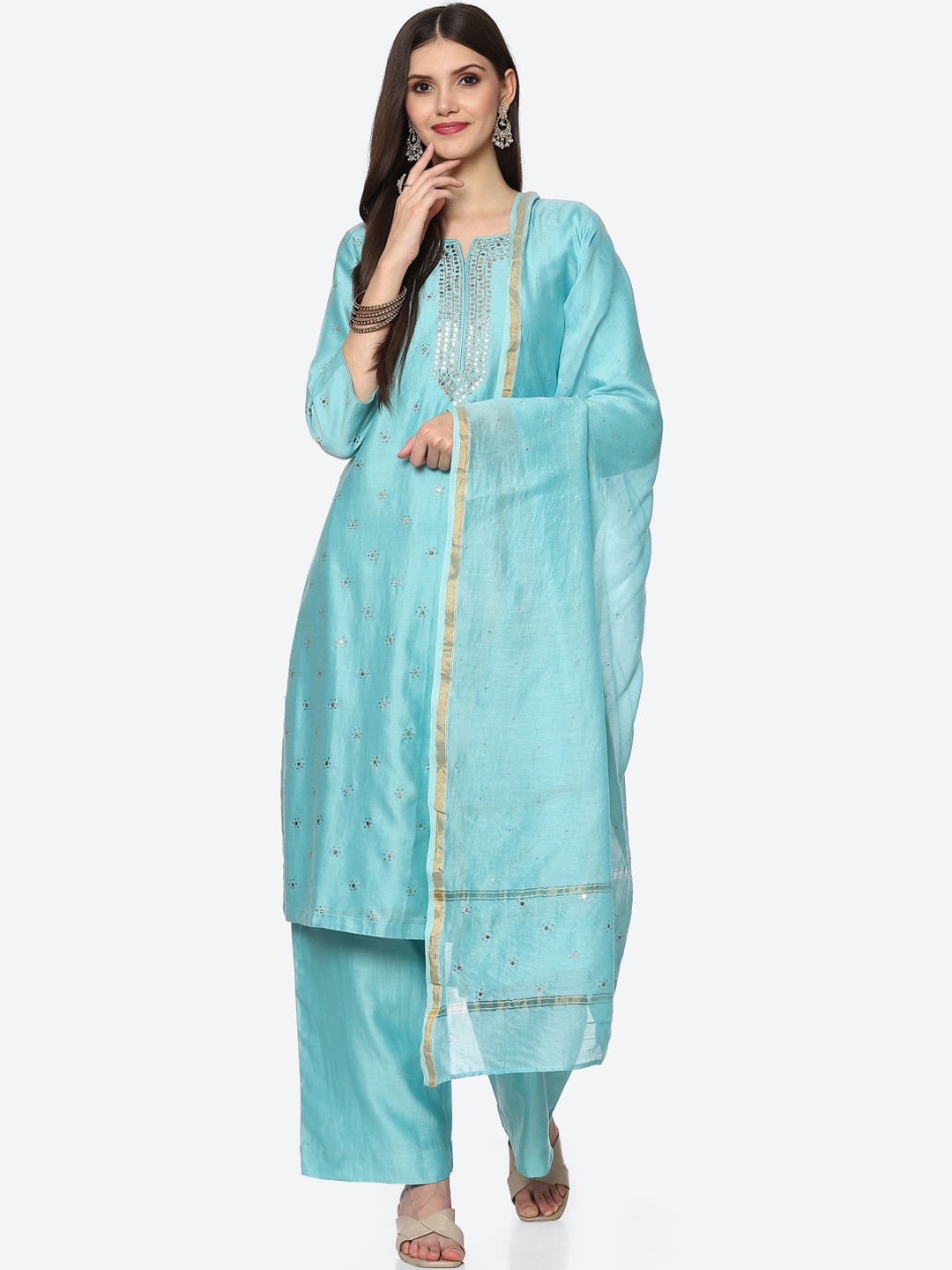Biba Women Turquoise Blue Ethnic Motifs Chanderi Silk Kurta with Salwar & With Dupatta
Biba Women Turquoise Blue Ethnic Motifs Chanderi Silk Kurta with Salwar & With Dupatta