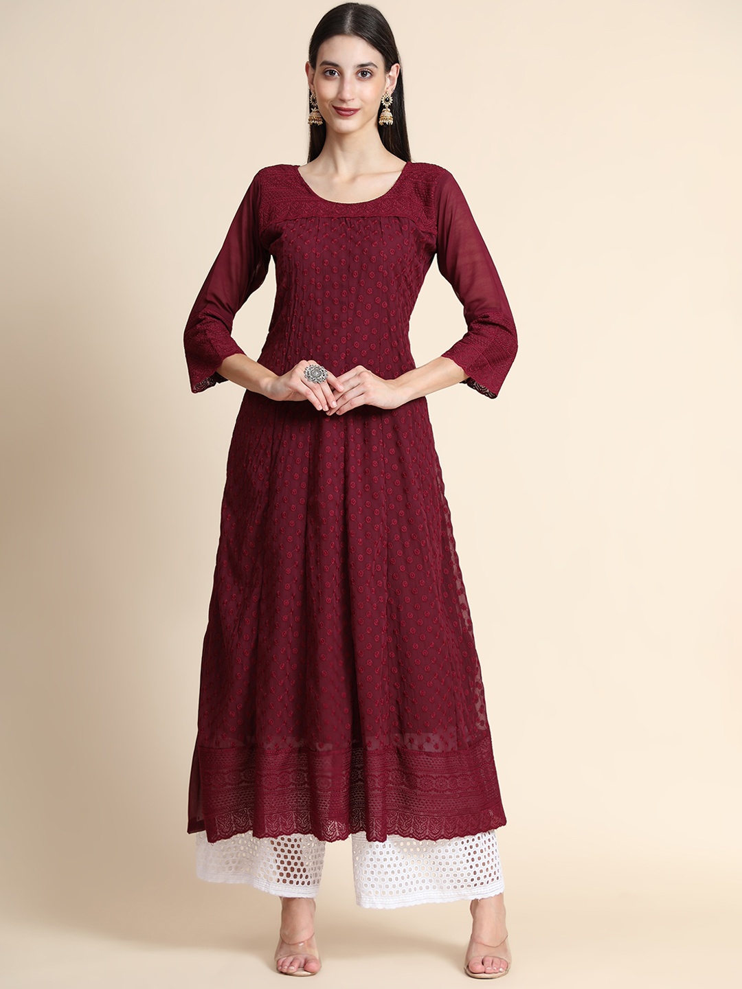 Color Trends Women Maroon Ethnic Motifs Flared Sleeves Thread Work Georgette Anarkali Kurta
Color Trends Women Maroon Ethnic Motifs Flared Sleeves Thread Work Georgette Anarkali Kurta