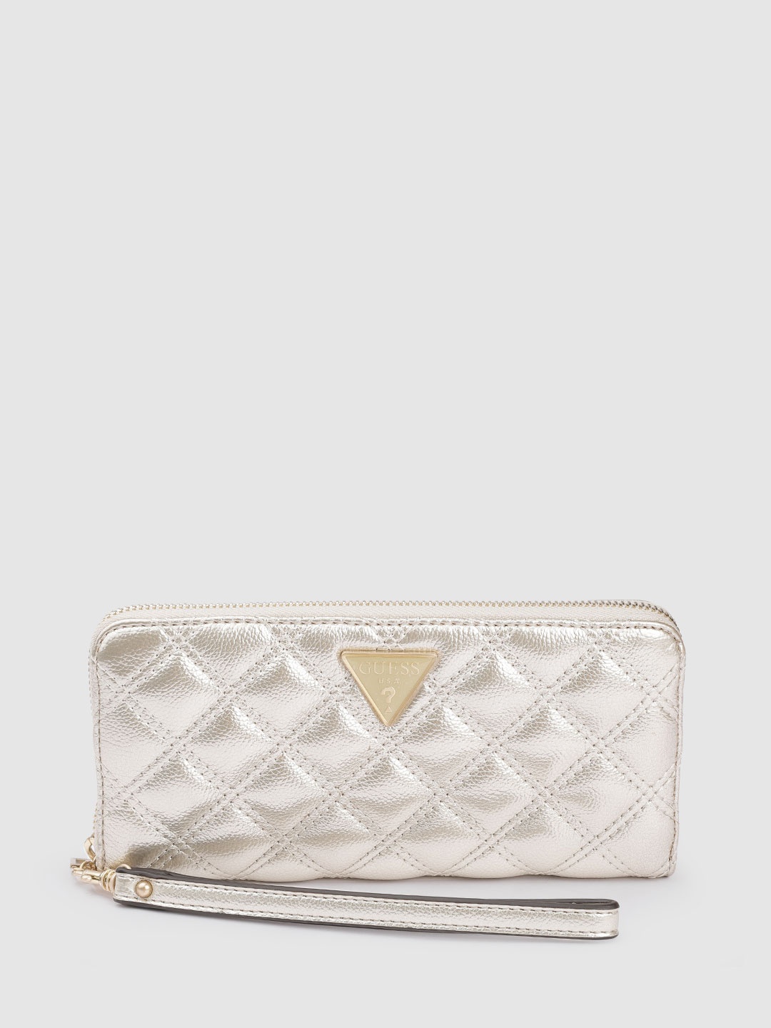 GUESS Women Gold-Toned Solid Quilted Zip Around Cessily Wallet with Wrist Loop
GUESS Women Gold-Toned Solid Quilted Zip Around Cessily Wallet with Wrist Loop