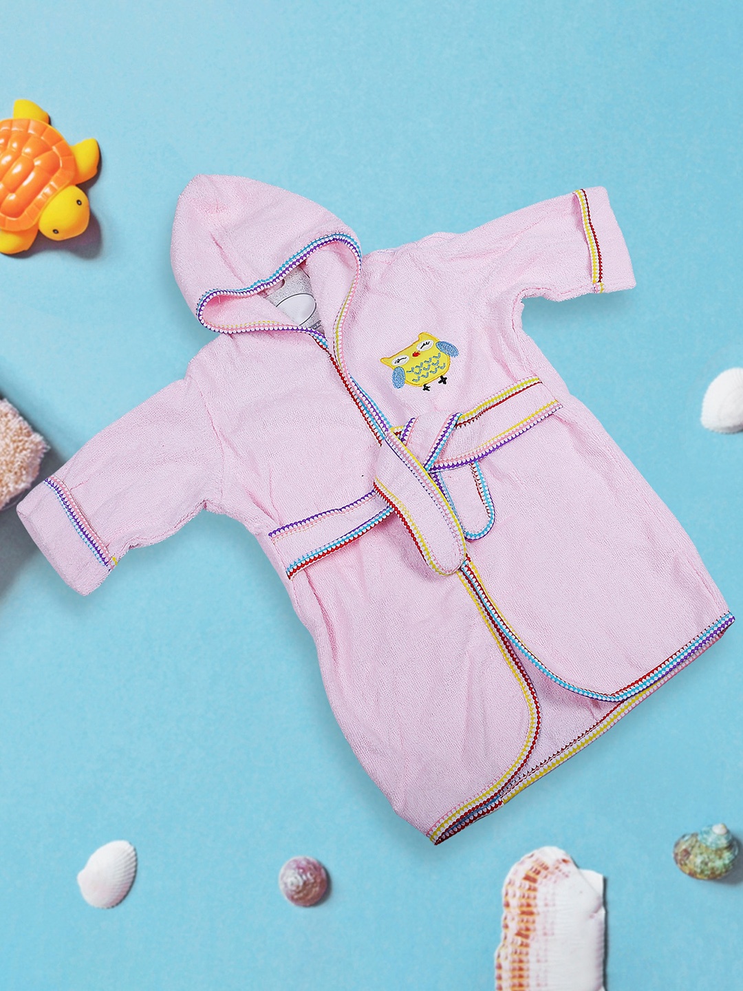 Baby Moo Unisex Kids Pink Embroidered Cotton Bath Robe