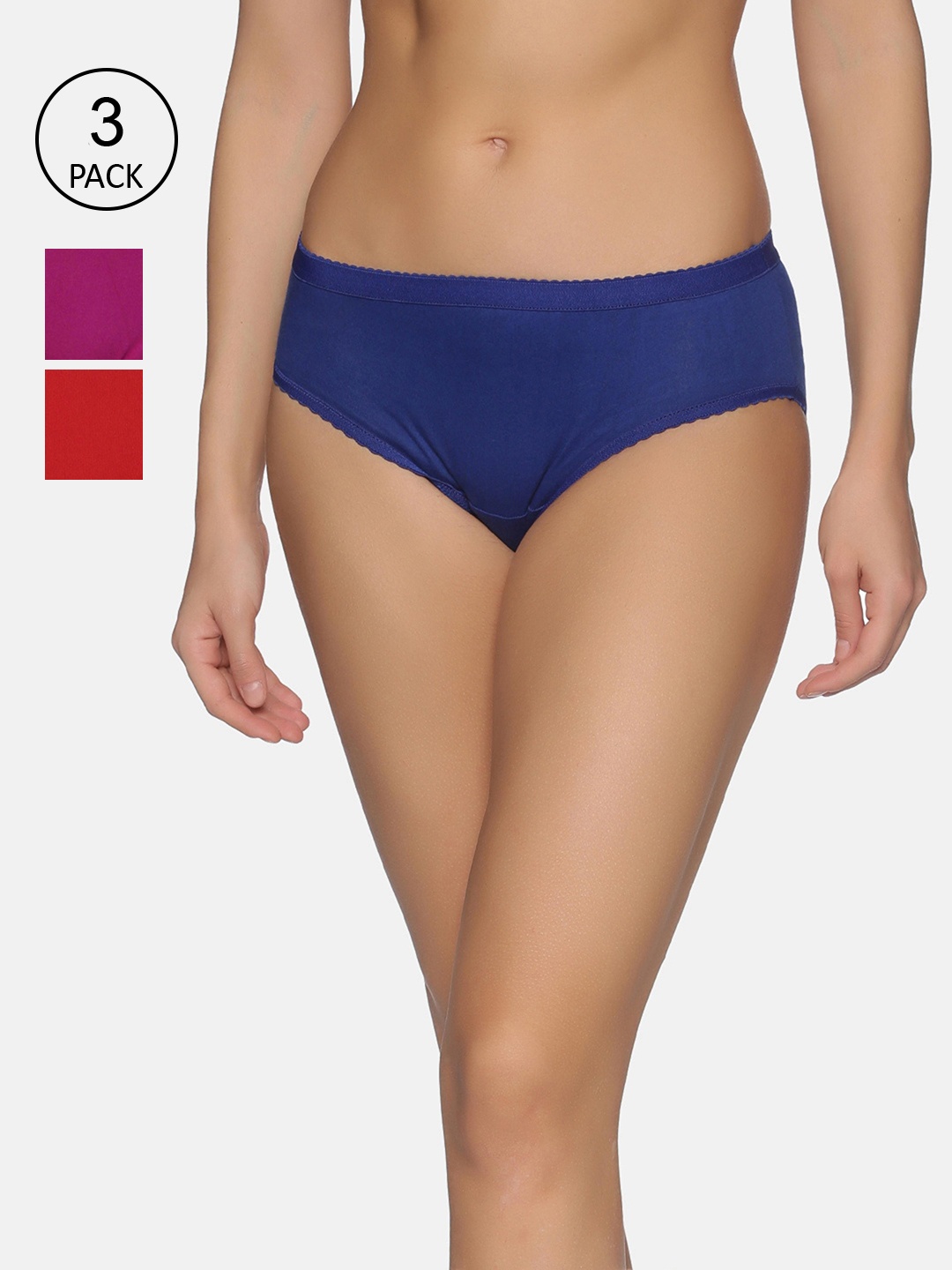 NOT YET by us Women Pack Of 3 Blue & Purple Pure Cotton Hipster MY-65-NYB524
