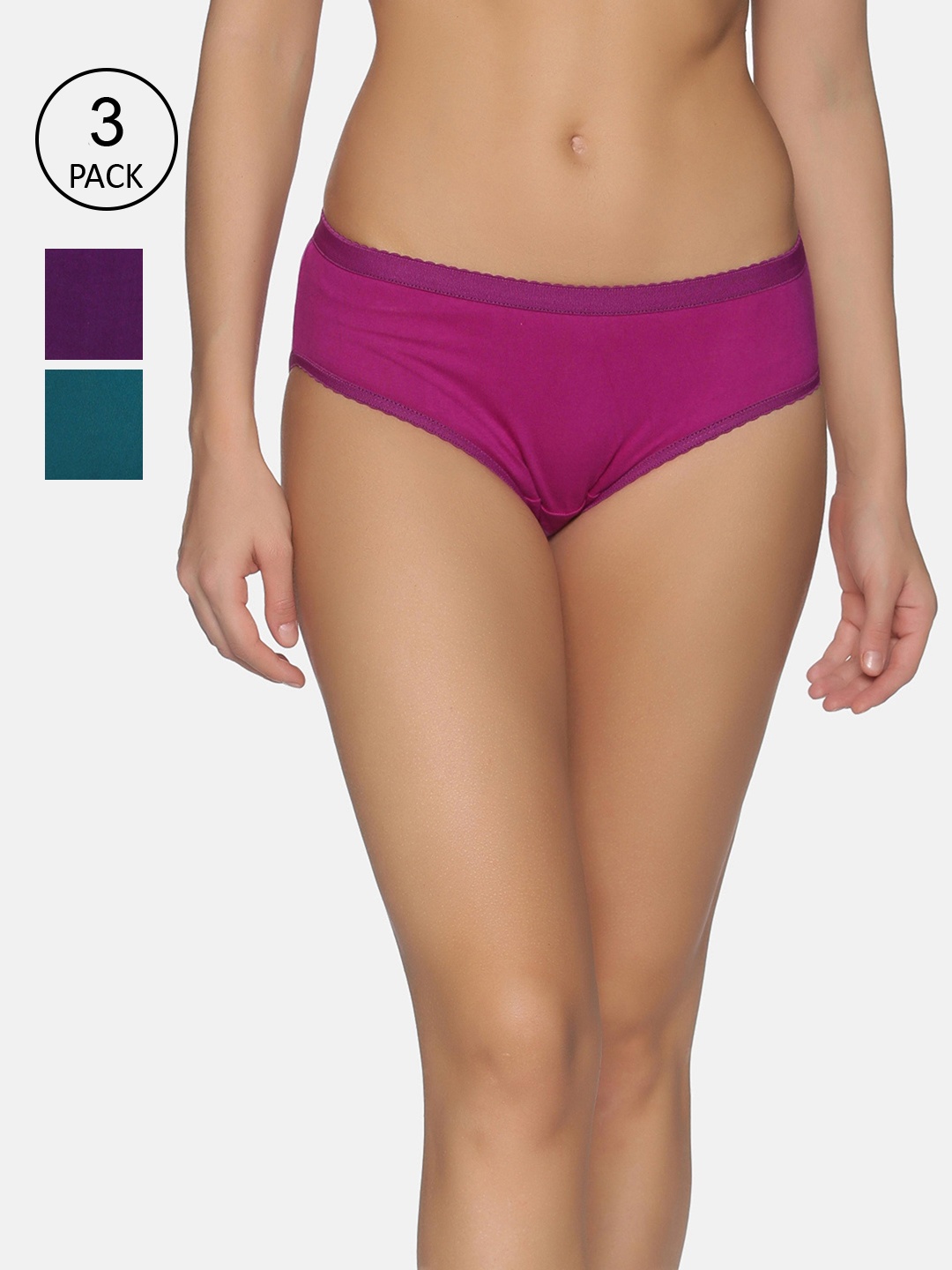 NOT YET by us Women Pack Of 3 Pink Purple & Green Midrise Cotton Hipster Briefs