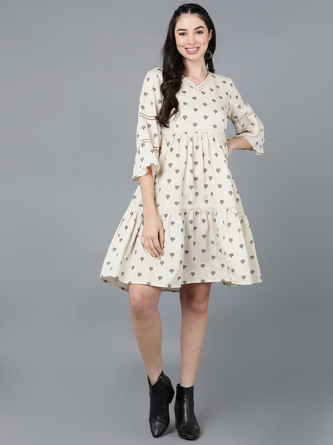 AHIKA Off White Drop-Waist Dress