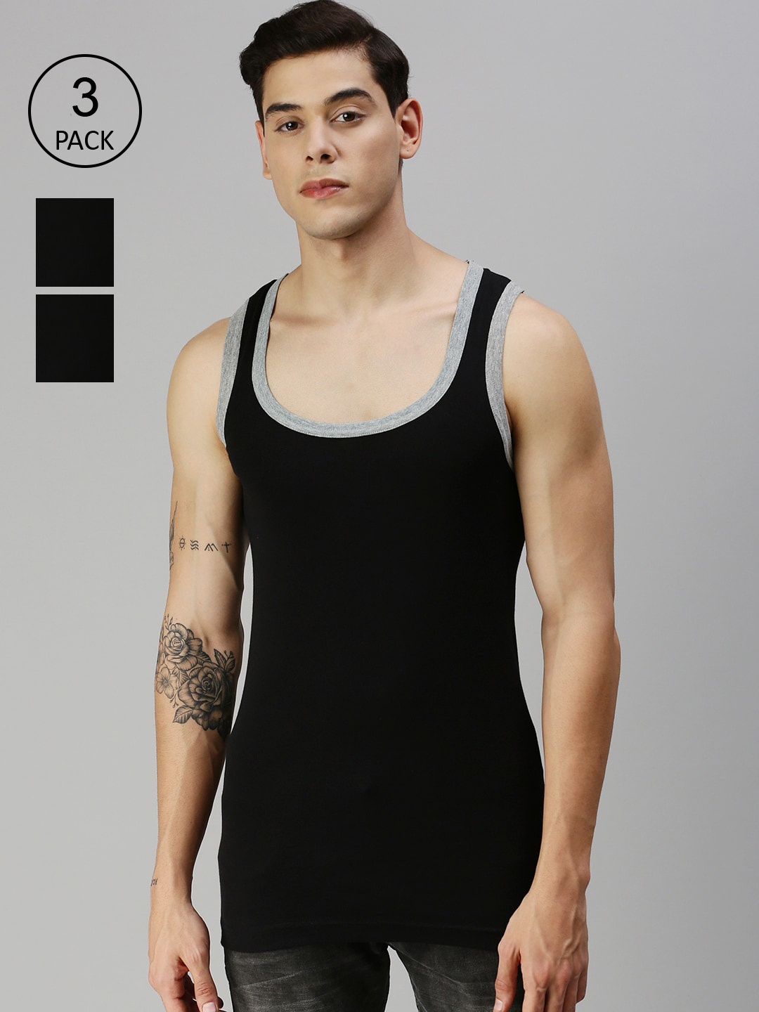 ONN Pack of 3 Black Cotton Gym Vests