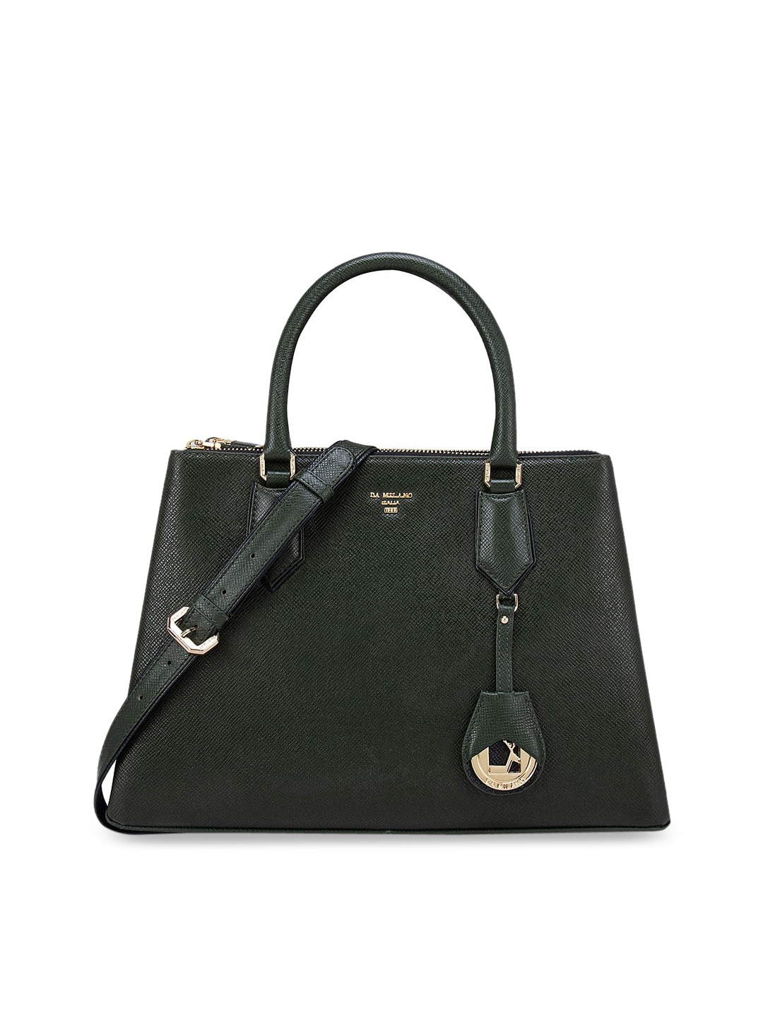 Da Milano Green Leather Structured Handheld Bag