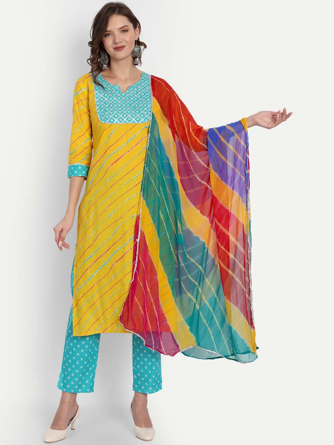 Lovista Women Multicoloured Printed Empire Gotta Patti Pure Cotton Kurti with Trousers & With Dupatta, Multi
Lovista Women Multicoloured Printed Empire Gotta Patti Pure Cotton Kurti with Trousers & With Dupatta, Multi