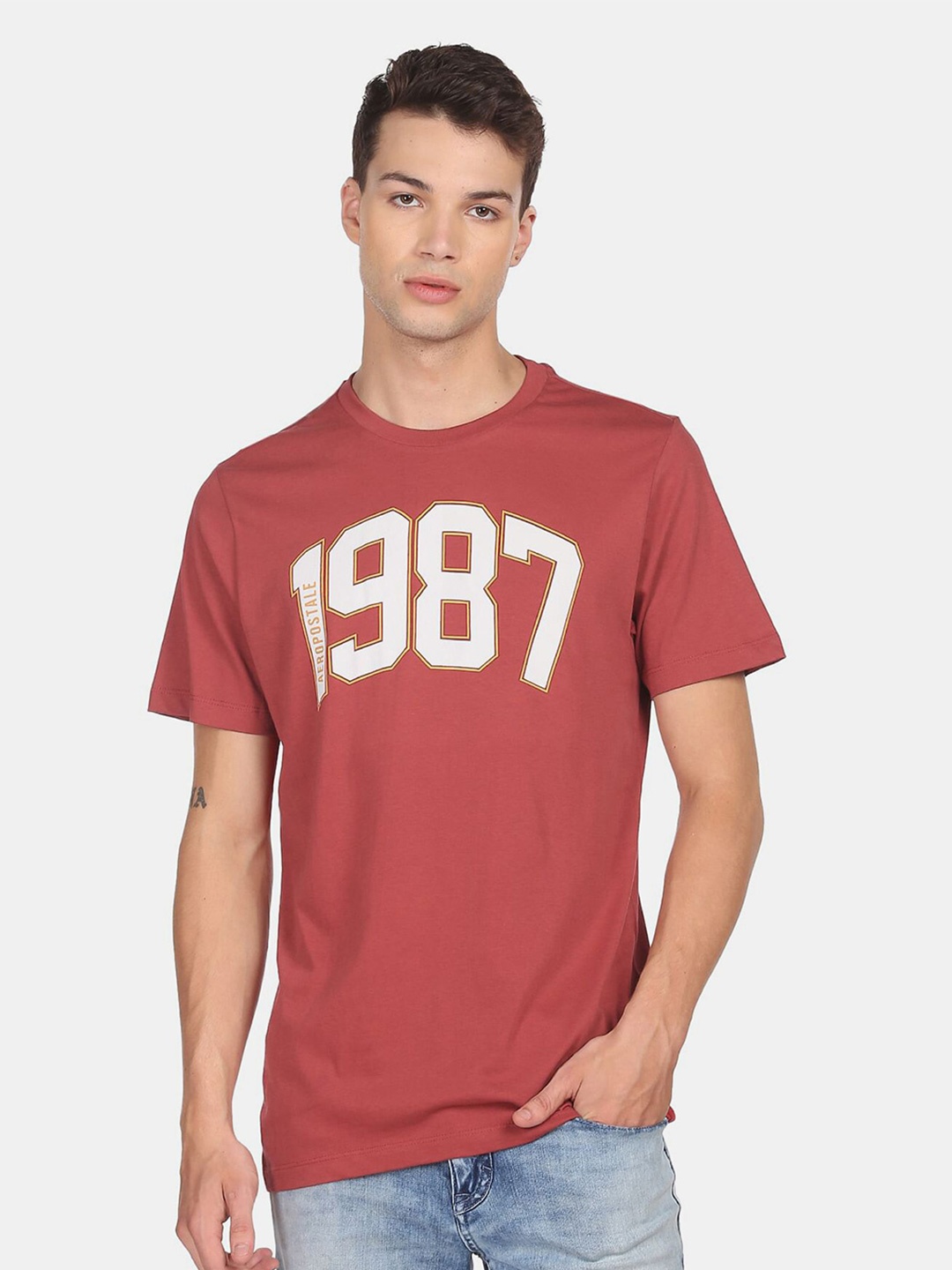 Aeropostale Men Red Typography Printed T-shirt