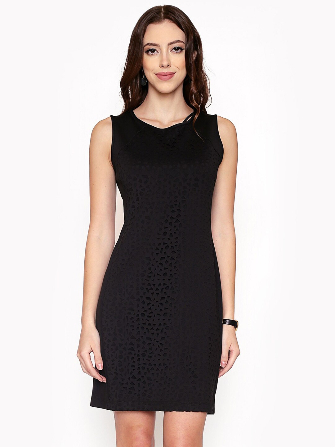 250 DESIGNS Black Georgette Bodycon Dress