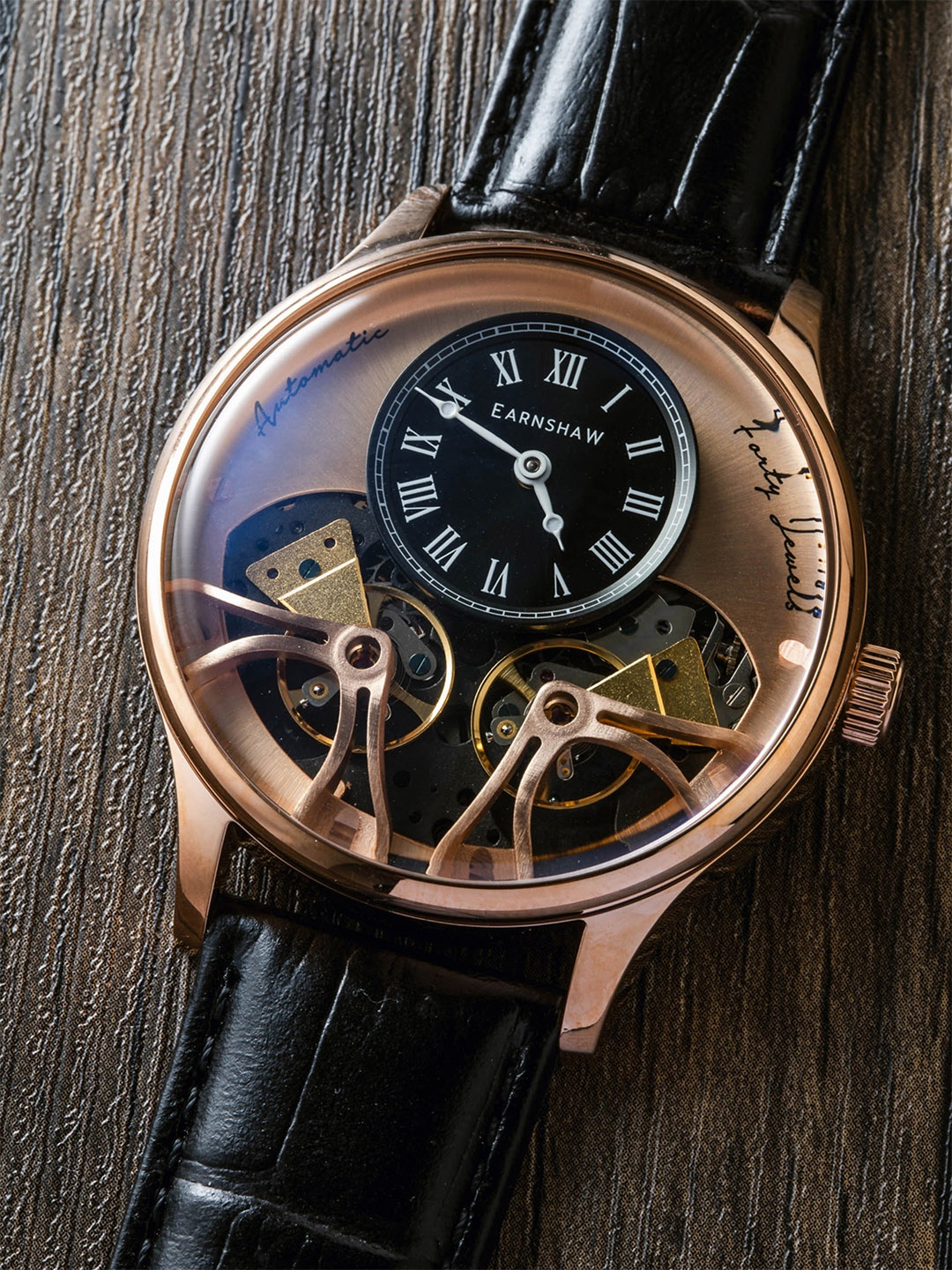 EARNSHAW Men Black Brass Printed Dial & Black Leather Automatic Motion Powered Watch
EARNSHAW Men Black Brass Printed Dial & Black Leather Automatic Motion Powered Watch