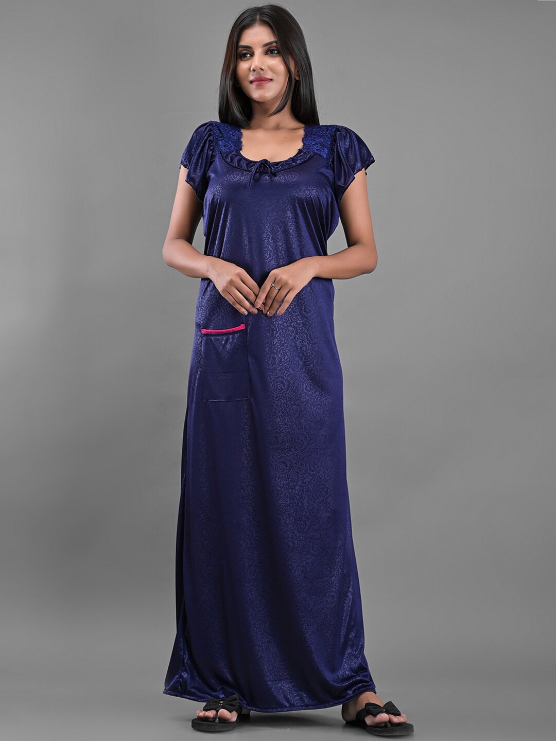 Apratim Blue Printed Maxi Nightdress
