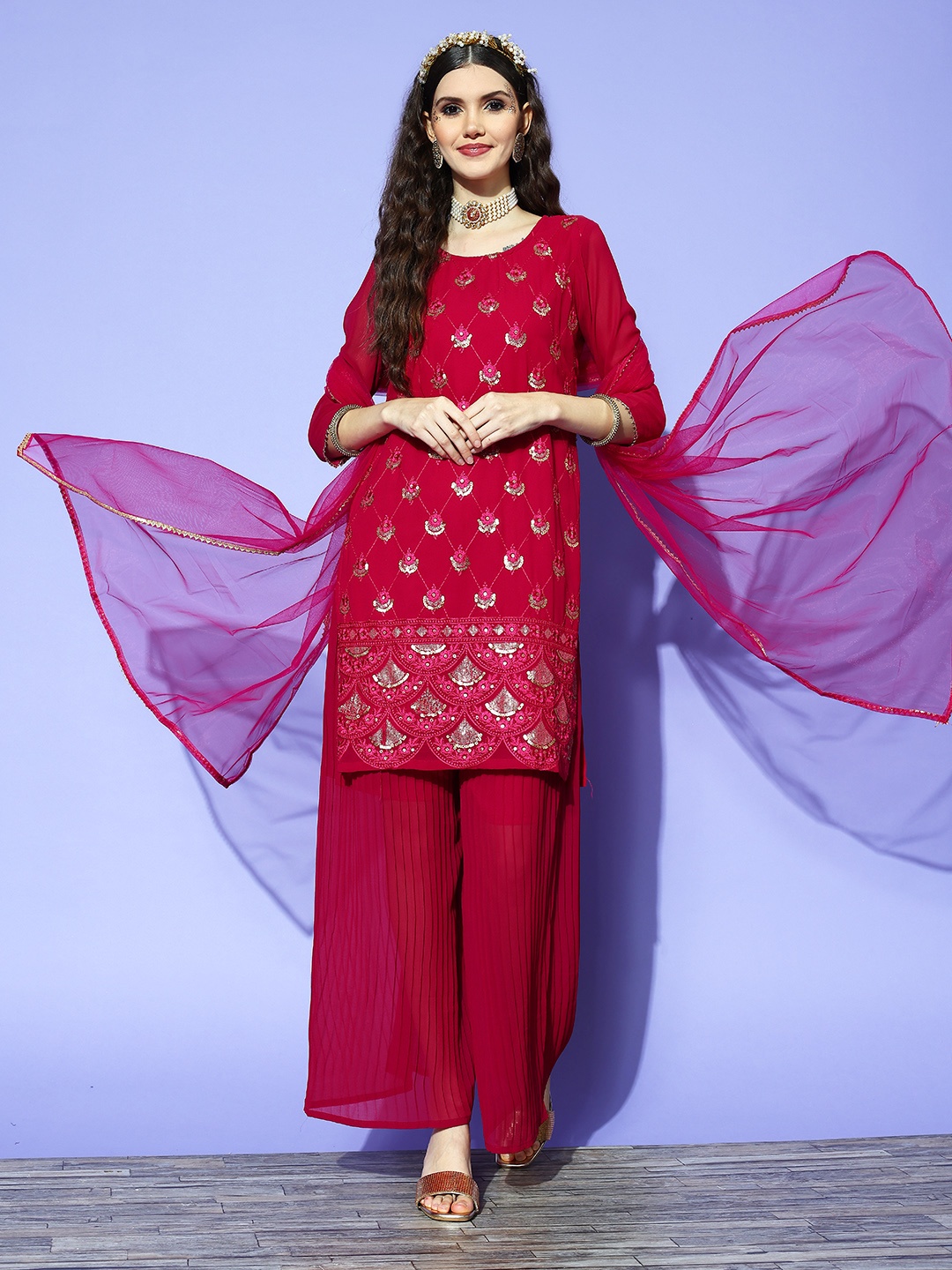 Tikhi Imli Women Red Ethnic Motifs Embroidered Sequinned Kurta with Palazzos & With Dupatta
Tikhi Imli Women Red Ethnic Motifs Embroidered Sequinned Kurta with Palazzos & With Dupatta