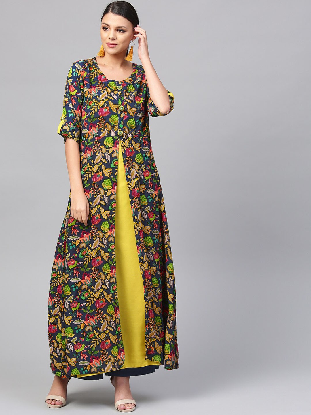 Divena Women Multicoloured Yoke Design Flared Sleeves Mirror Work Anarkali Kurta, Multi
Divena Women Multicoloured Yoke Design Flared Sleeves Mirror Work Anarkali Kurta, Multi