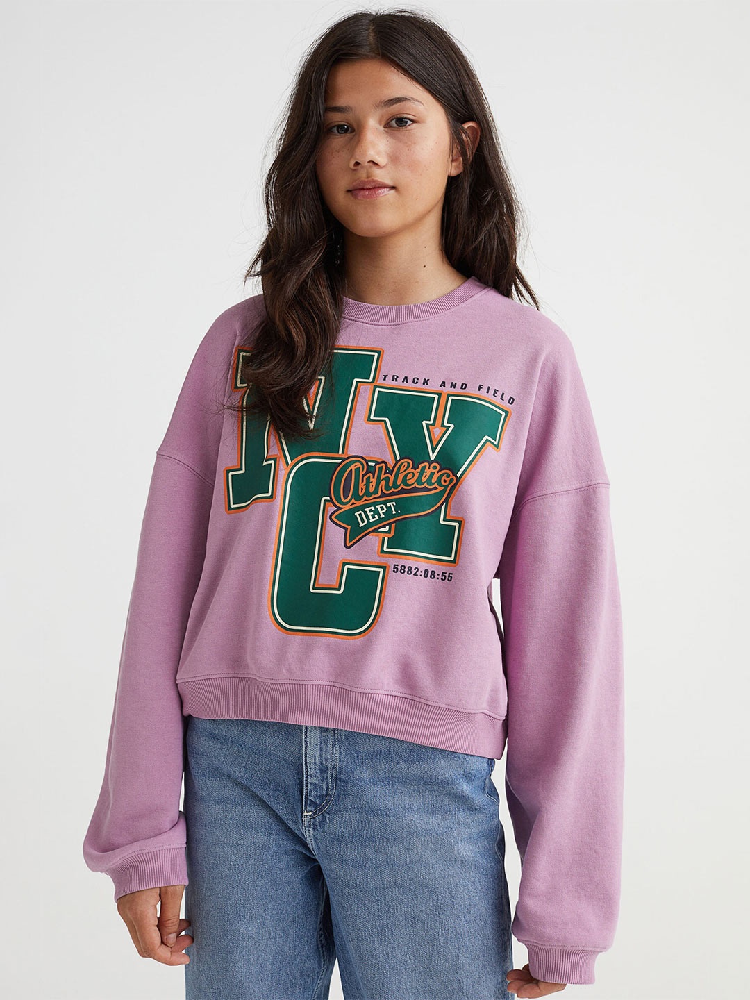 H&M Girls Purple Oversized Sweatshirt