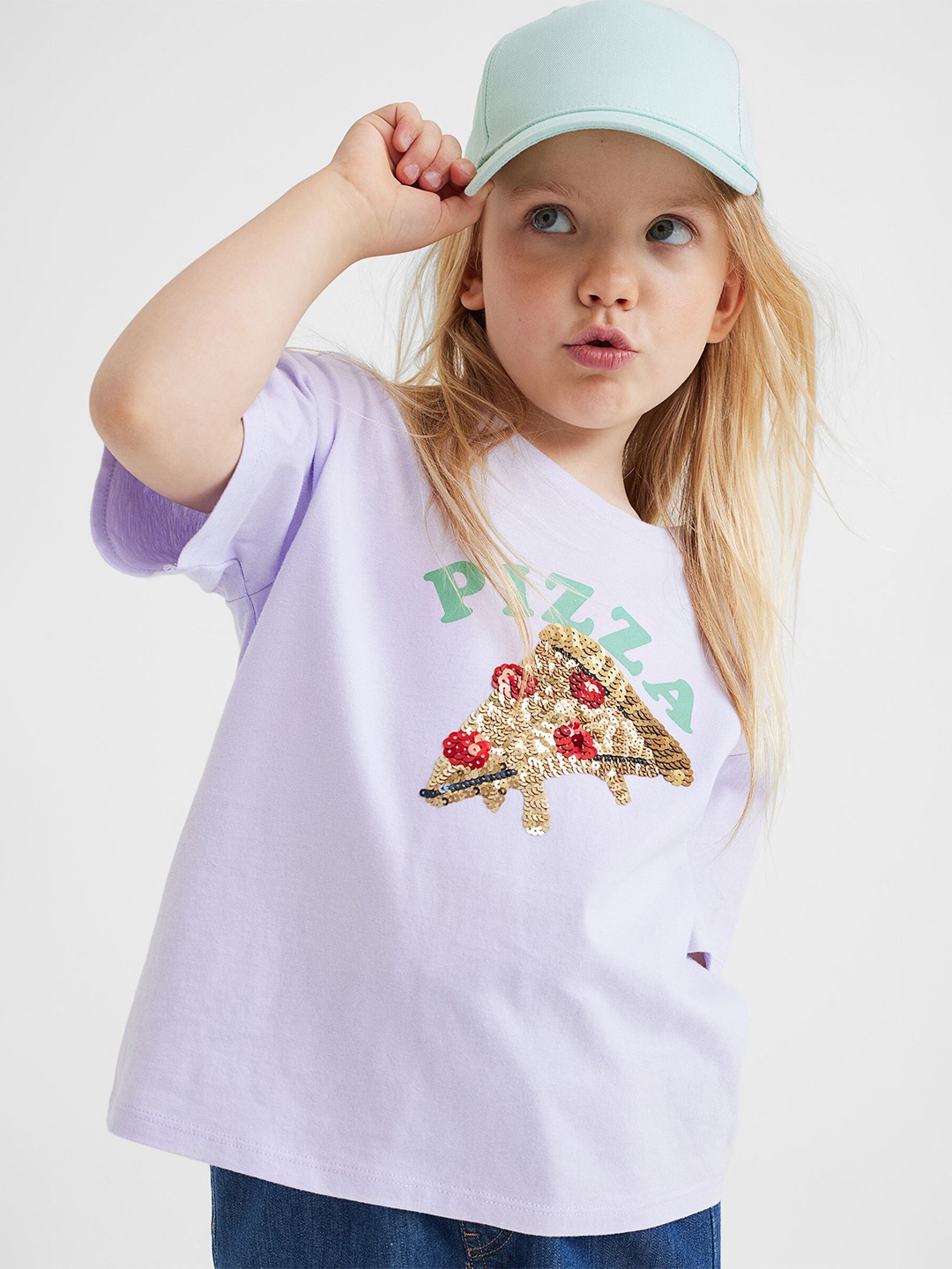 H&M Girls Purple Cotton Motif-Front T-shirt