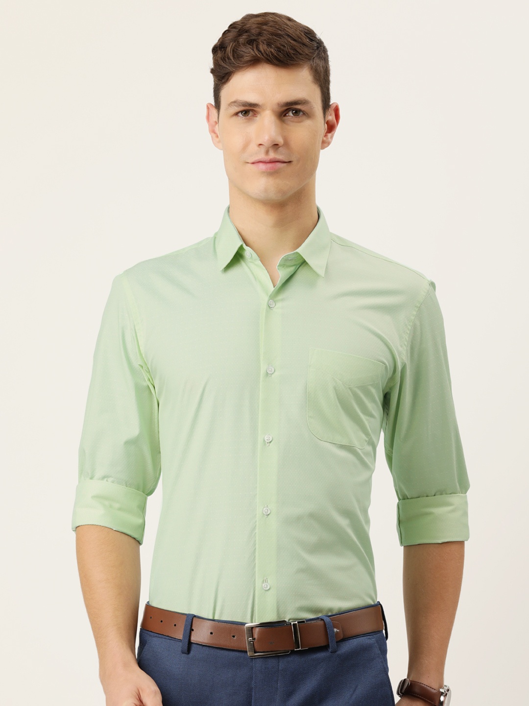 Peter England Men Green Slim Fit Formal Shirt
