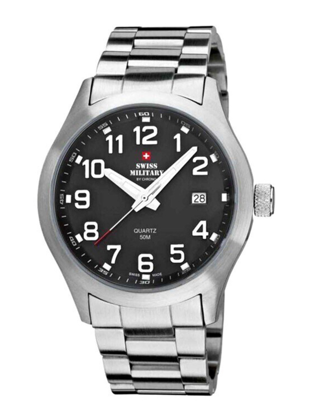 Swiss Military by Chrono Men Black Printed Dial & Silver Toned Stainless Steel Bracelet Style Straps Watch
Swiss Military by Chrono Men Black Printed Dial & Silver Toned Stainless Steel Bracelet Style Straps Watch