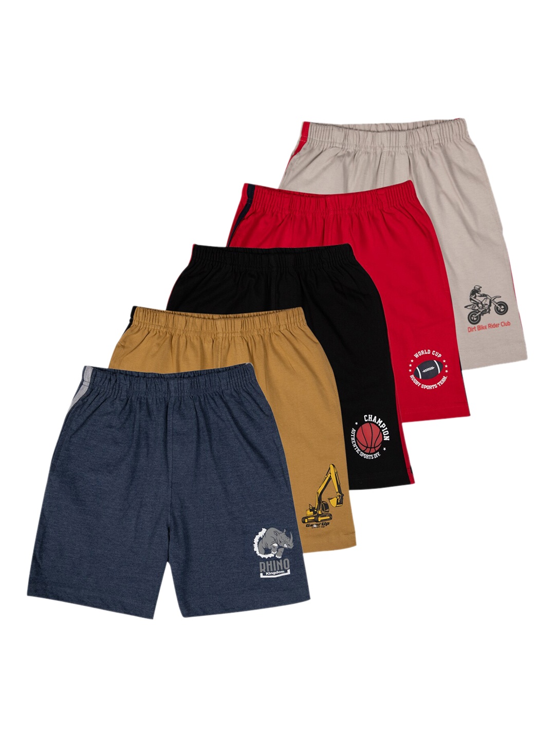 LI'L CUPID Boys Pack of 5 Solid Pure Cotton Casual Shorts, Multi