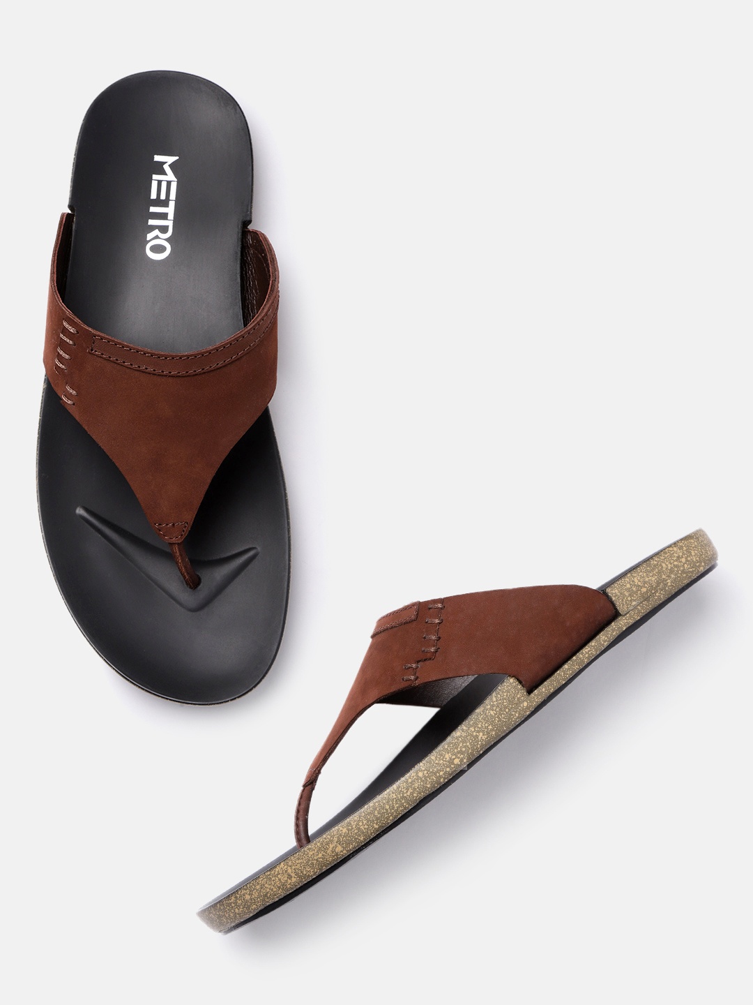 Metro Men Solid Comfort Sandals, Brown