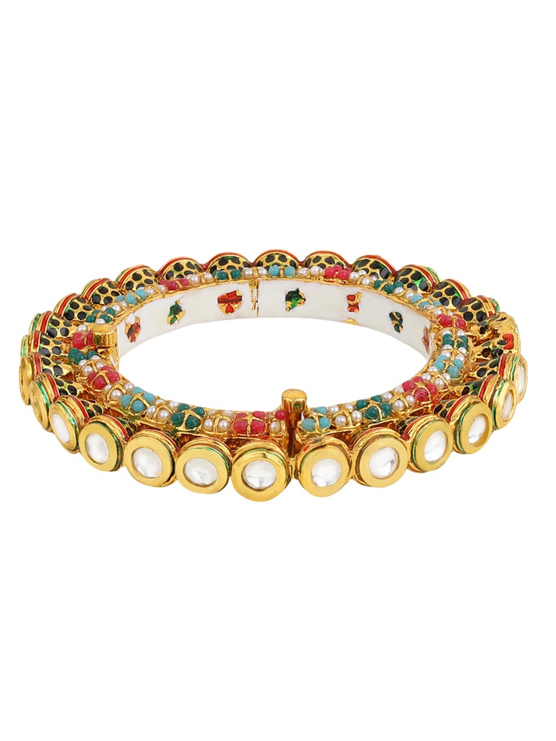 Runjhun Women Gold-Plated Multicoloured Kundan Studded Jaipuri Kada Bracelet, Multi
Runjhun Women Gold-Plated Multicoloured Kundan Studded Jaipuri Kada Bracelet, Multi