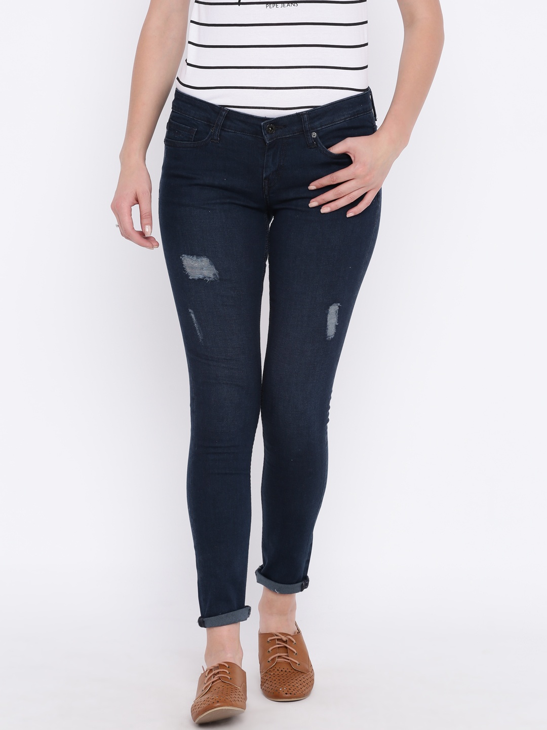 Pepe Jeans Navy Blue Skinny Fit Stretchable Jeans