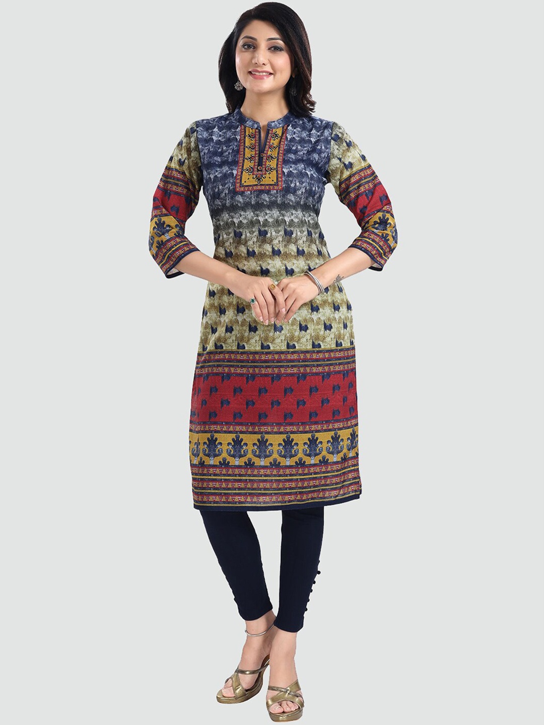 Saree Swarg Women Multicoloured Printed Thread Work Kurta, Multi