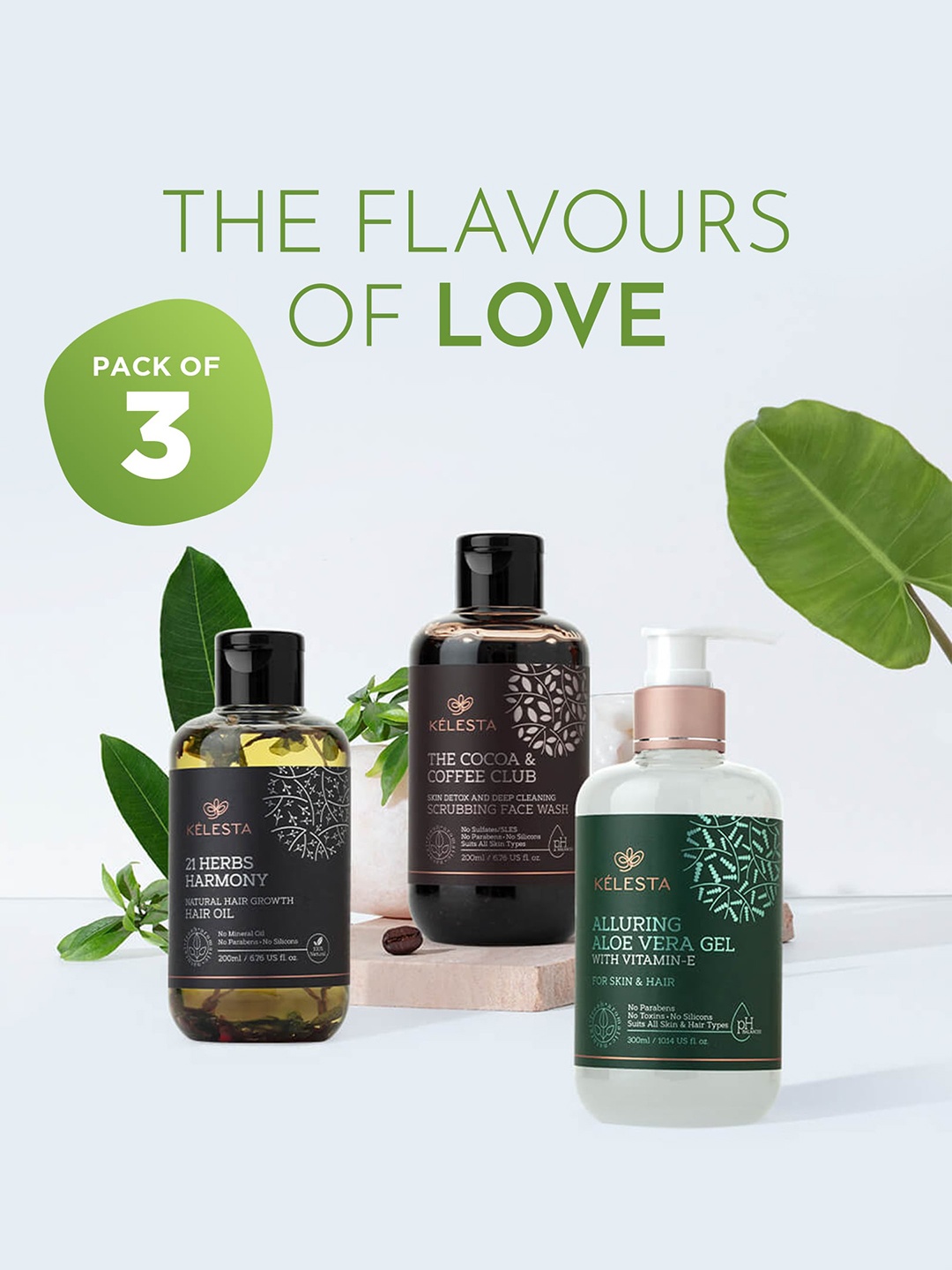 KELESTA Set Of 3 Pure Aloe Vera Gel, Coffee Facewash & Herbal Hair Oil Beauty Gift Set, Transparent
KELESTA Set Of 3 Pure Aloe Vera Gel, Coffee Facewash & Herbal Hair Oil Beauty Gift Set, Transparent