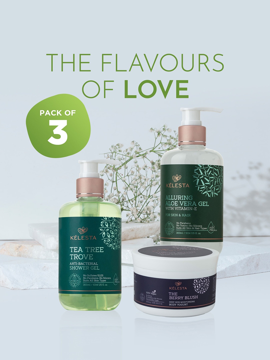 KELESTA Set Of 3 Pure Aloe Vera Gel - Natural Tea Tree Shower Gel & Body Yogurt Beauty Gift Set, Na
KELESTA Set Of 3 Pure Aloe Vera Gel - Natural Tea Tree Shower Gel & Body Yogurt Beauty Gift Set, Na