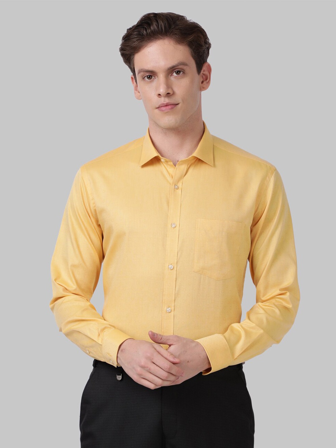 Park Avenue Men Yellow Solid Formal Shirt