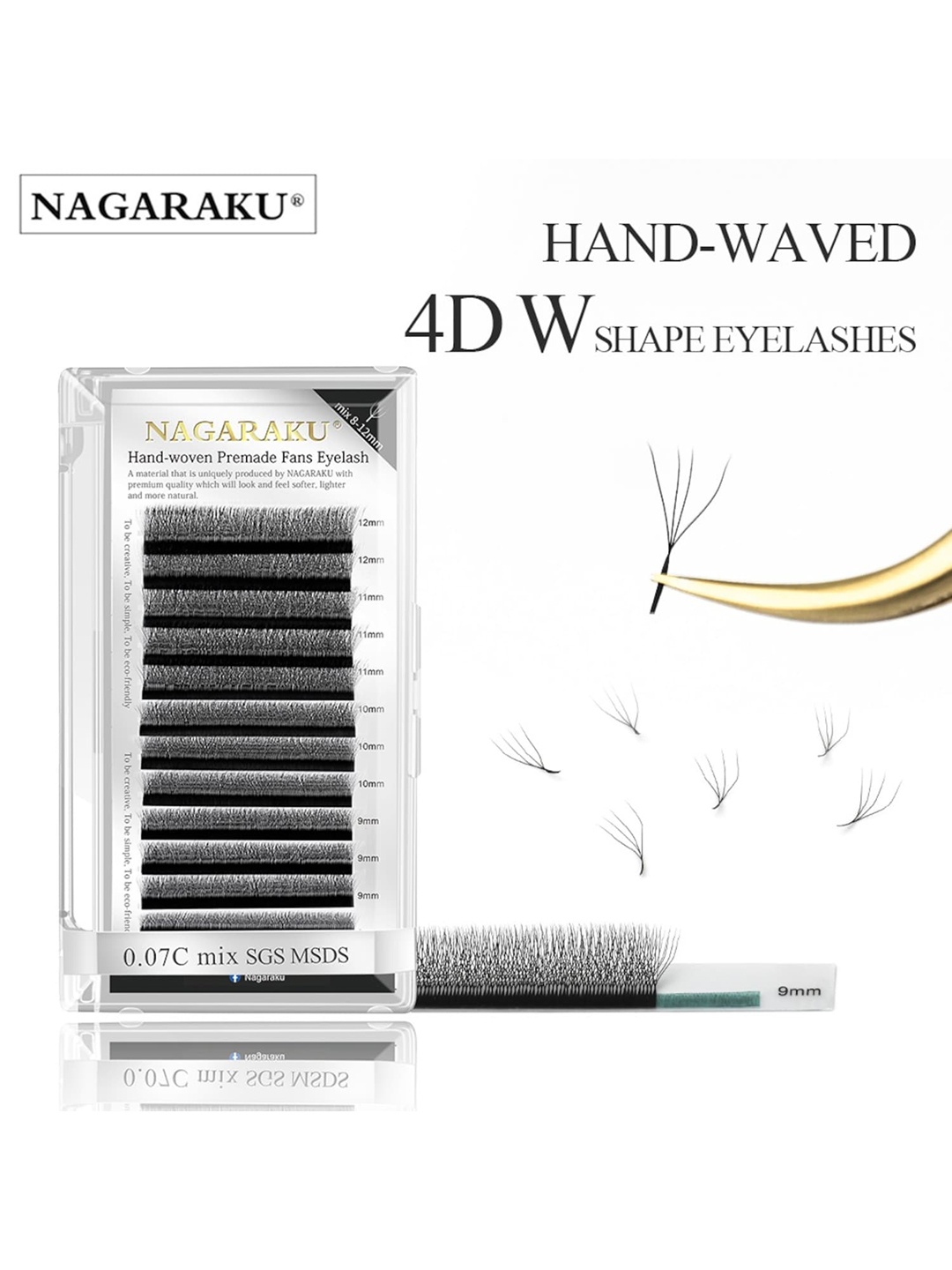 NAGARAKU Matte Black 12 Rows W Shape 4D Premade Eyelash Extensions - Curl C - 0.07/8-15
NAGARAKU Matte Black 12 Rows W Shape 4D Premade Eyelash Extensions - Curl C - 0.07/8-15