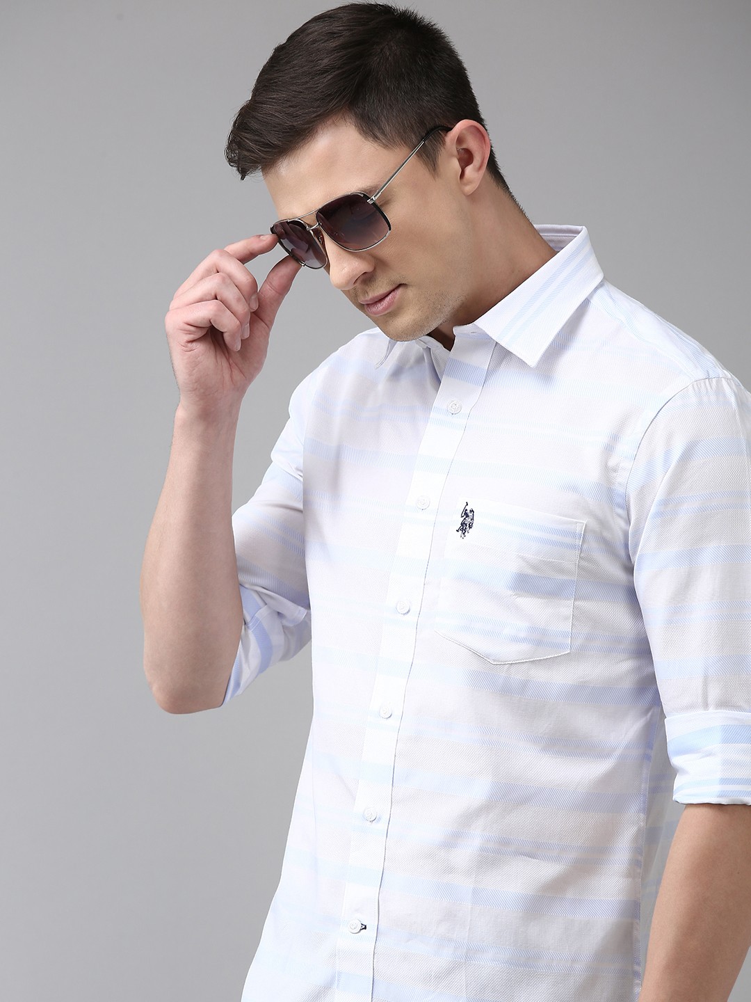 U S Polo Assn Men White & Blue Tailored Fit Horizontal Striped Pure Cotton Casual Shirt
U S Polo Assn Men White & Blue Tailored Fit Horizontal Striped Pure Cotton Casual Shirt