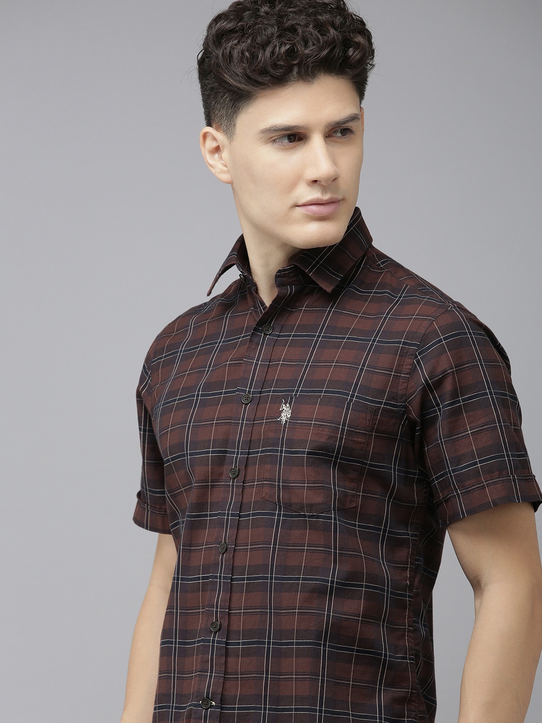 U S Polo Assn Men Brown And Navy Blue Tailored Fit Checked Pure Cotton Casual Shirt
U S Polo Assn Men Brown And Navy Blue Tailored Fit Checked Pure Cotton Casual Shirt