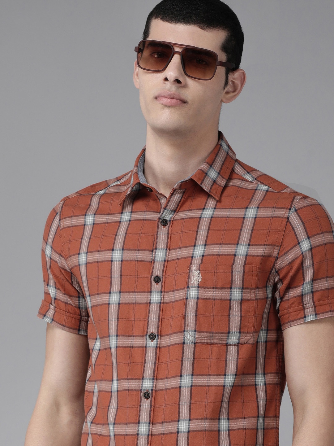 U S Polo Assn Denim Co Men Rust Red And Peach Slim Fit Checked Pure Cotton Casual Shirt
U S Polo Assn Denim Co Men Rust Red And Peach Slim Fit Checked Pure Cotton Casual Shirt