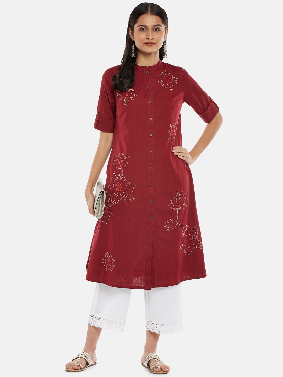 RANGMANCH BY PANTALOONS Women Maroon & White Floral Embroidered Thread Work Floral Kurta
RANGMANCH BY PANTALOONS Women Maroon & White Floral Embroidered Thread Work Floral Kurta