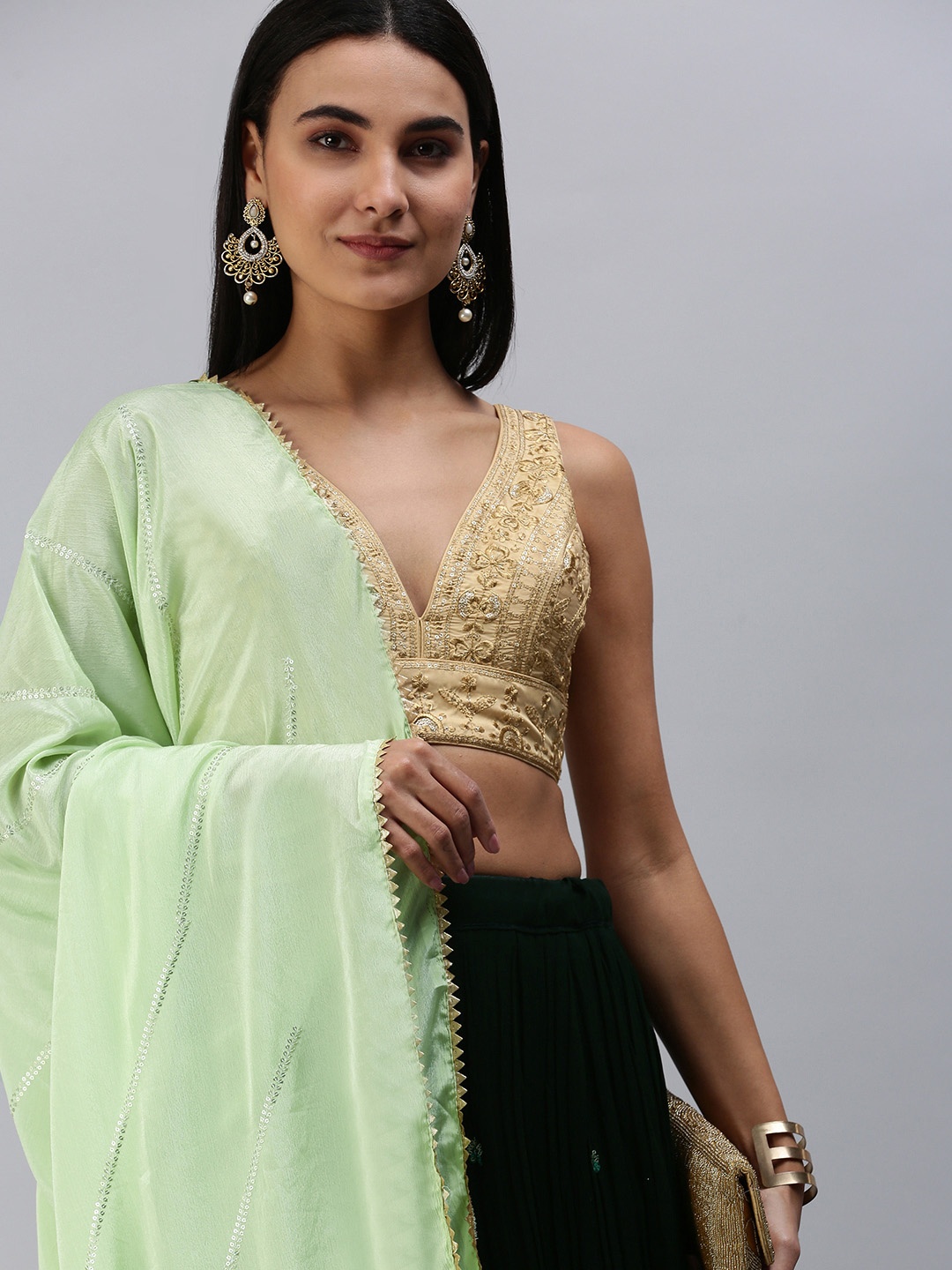 Rani Saahiba Green Embroidered Sequinned Semi-Stitched Lehenga & Unstitched Blouse With Dupatta
Rani Saahiba Green Embroidered Sequinned Semi-Stitched Lehenga & Unstitched Blouse With Dupatta