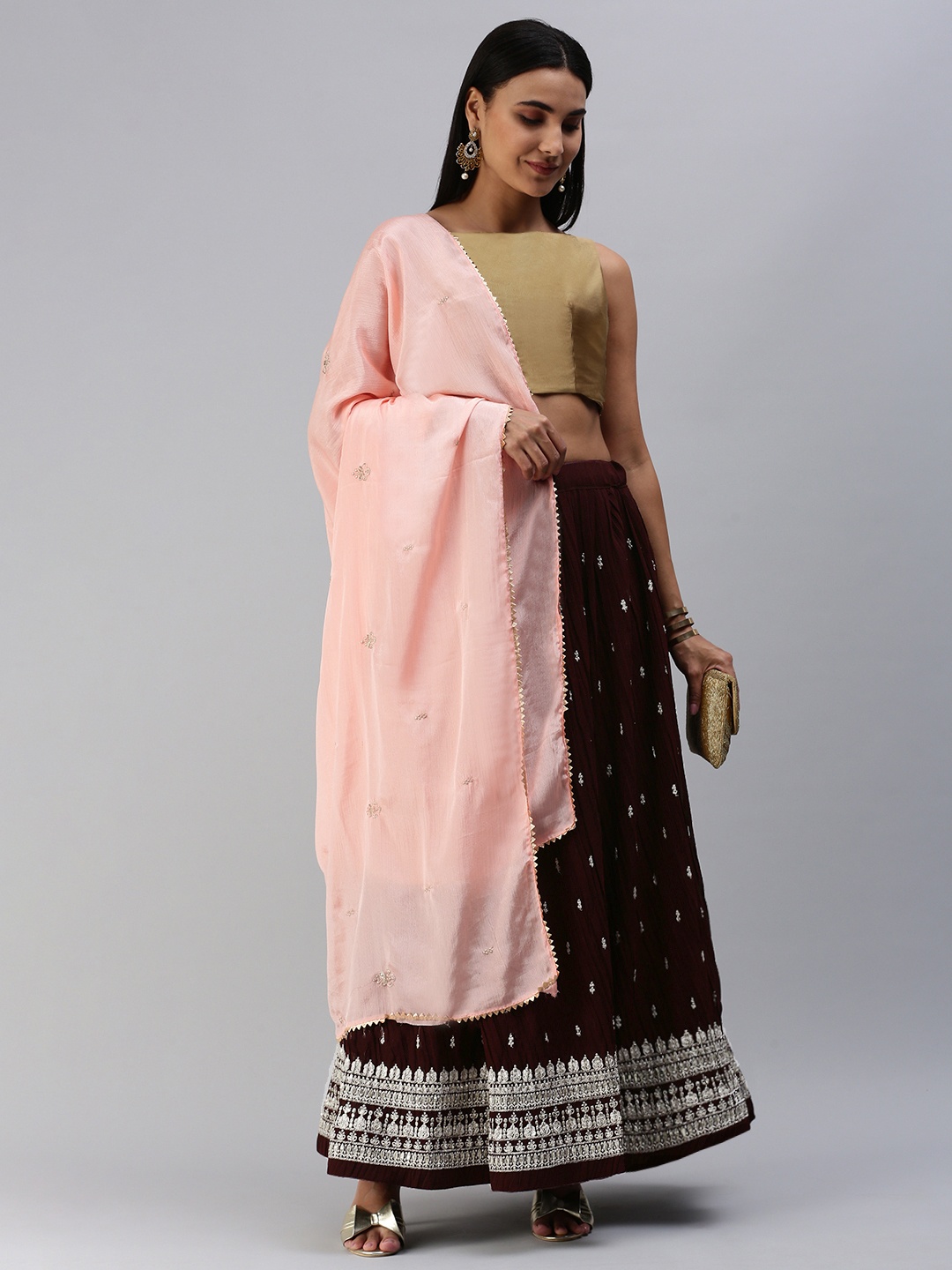 Rani Saahiba Brown & Silver-Toned Embroidered Semi-Stitched Lehenga & Unstitched Blouse With Dupatta
Rani Saahiba Brown & Silver-Toned Embroidered Semi-Stitched Lehenga & Unstitched Blouse With Dupatta
