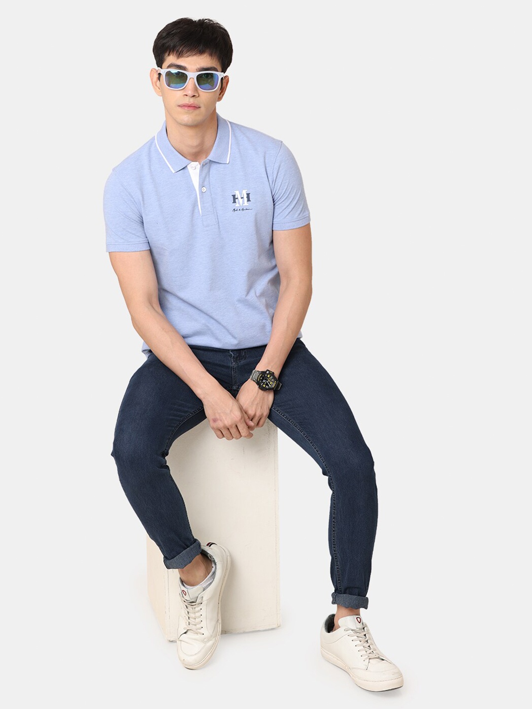Mast & Harbour Men Blue Polo Collar T-shirt