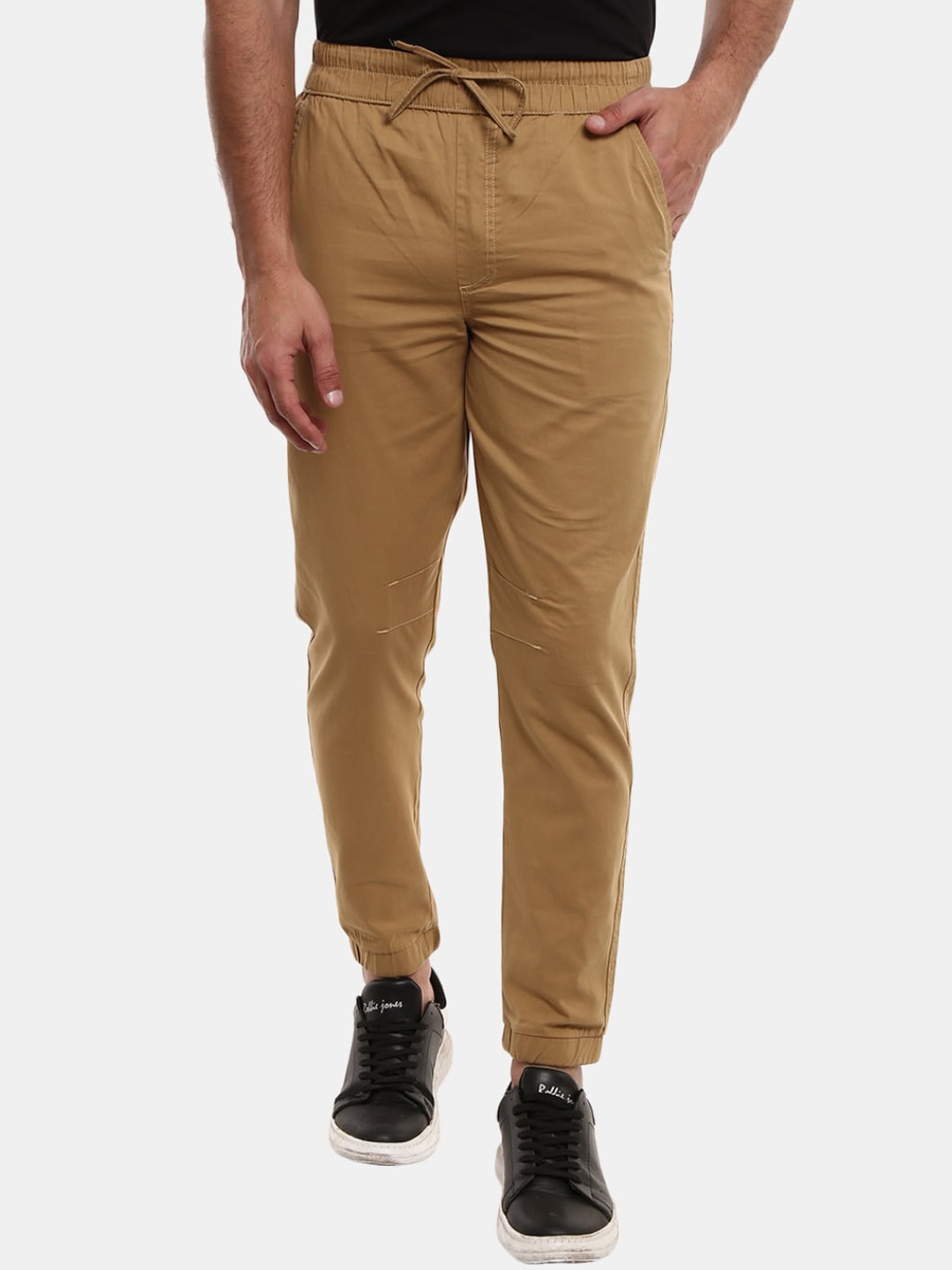 V-Mart Men Beige Colored Solid Joggers