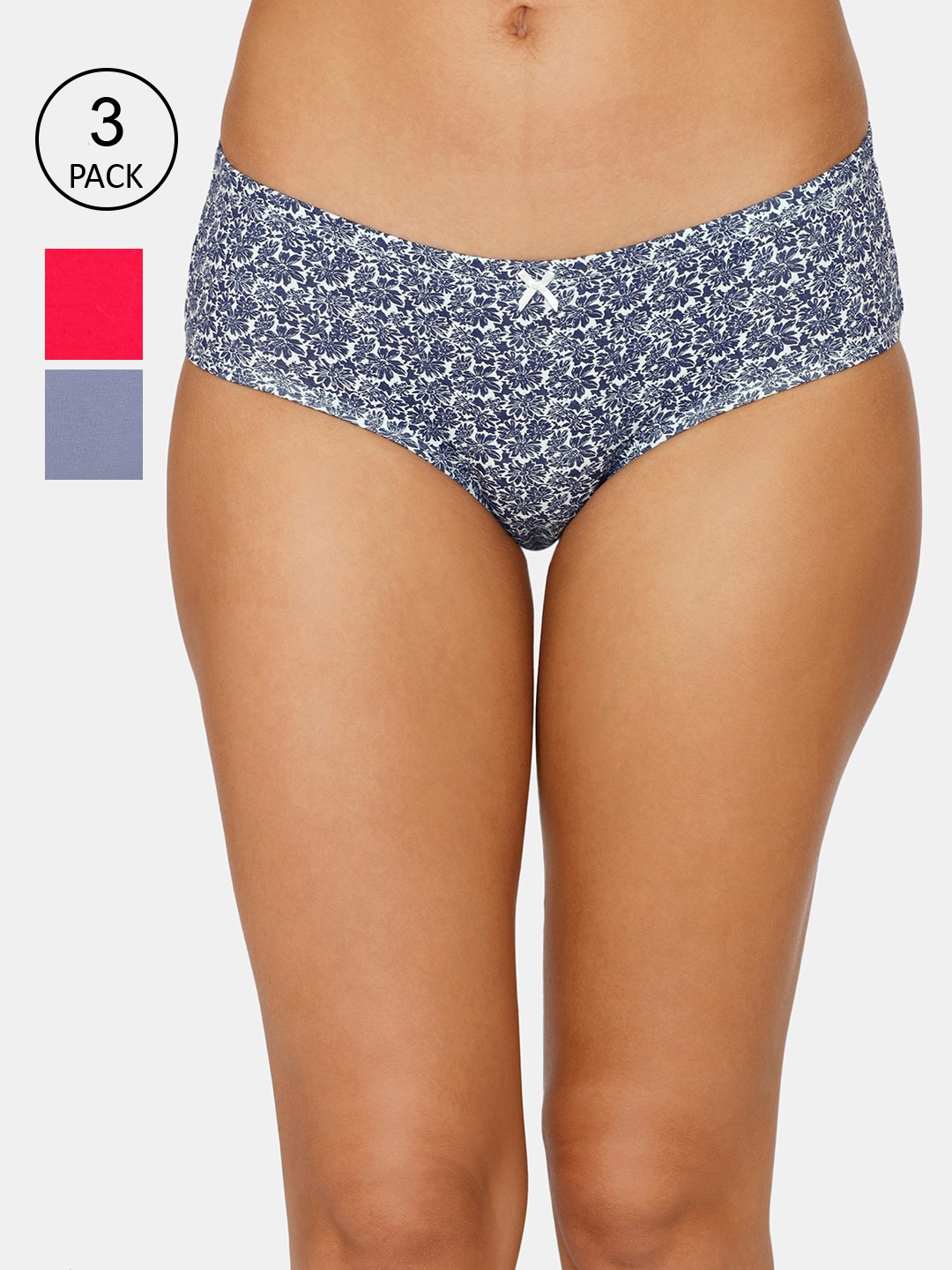 Zivame Women Pack Of 3 Assorted Solid Hipster Briefs, Multi